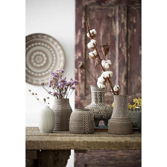 Hello Honey® White Stoneware Vases with Textured Black Polka Dots Set